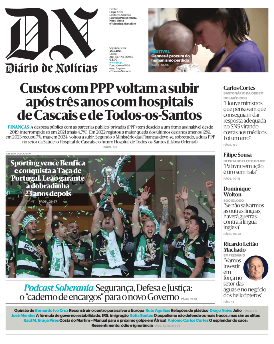 Prima-pagina-Diario de Noticias-edizione-di-oggi-20250526